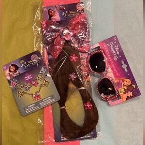 Disney Collection Necklace & Bracelet Bow With Ponytail & Rhinestone Glasses Set